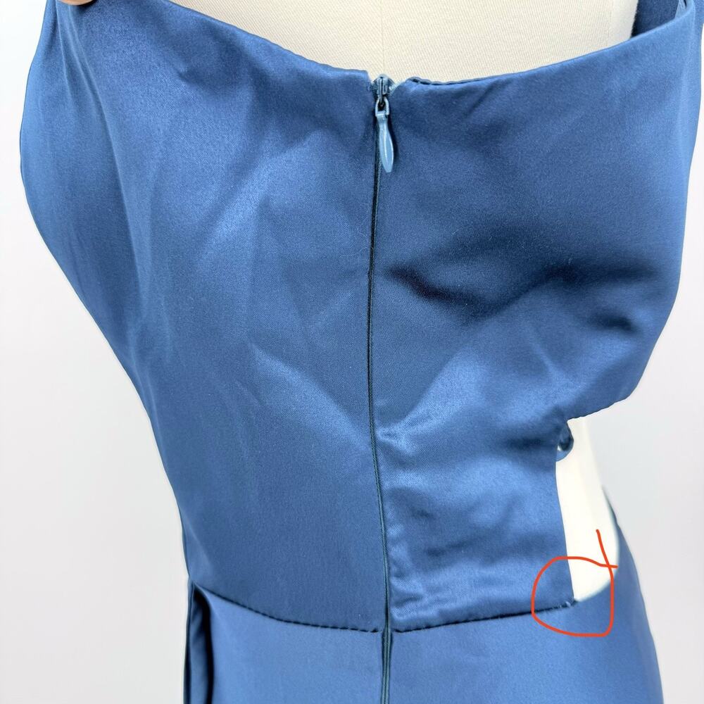 Blue Satin One Shoulder Maxi Gown Open Back Cutout Formal 8 Elegant Bridesmaid - Picture 5 of 8